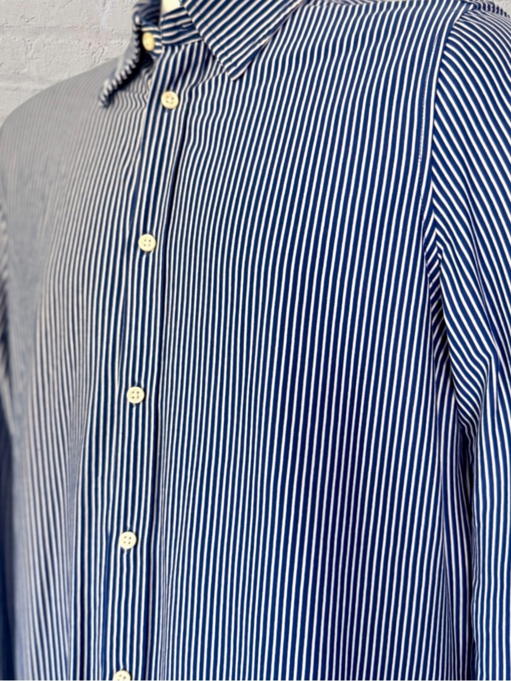 Polo Ralph Lauren Classic Fit Knit Dress Shirt Blue White Stripe Red Pony XL - Picture 8 of 14